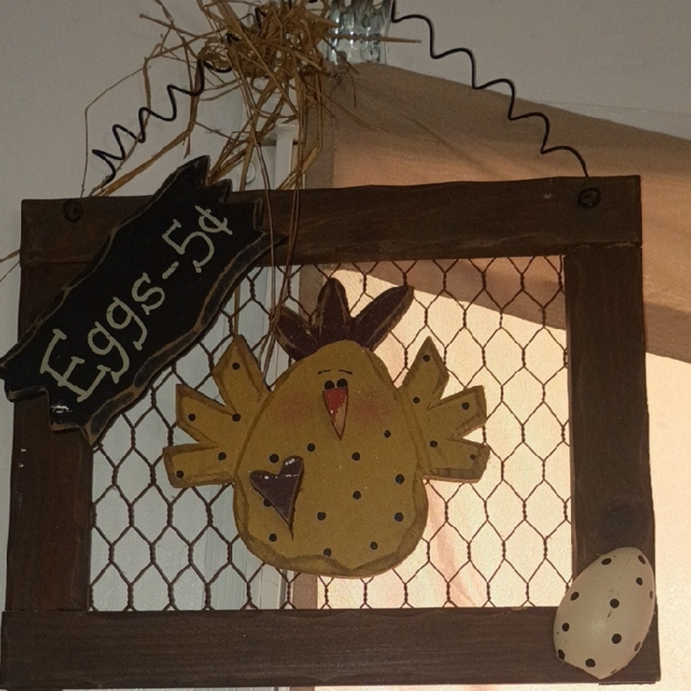 Rustic Chicken Wall Decor with Brown Frame
